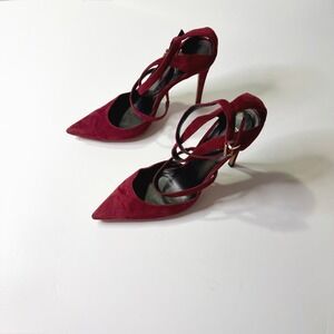 RAYE Heels Strappy Pointed Toe Burgundy Suede Stiletto Pumps Size EU 39.5